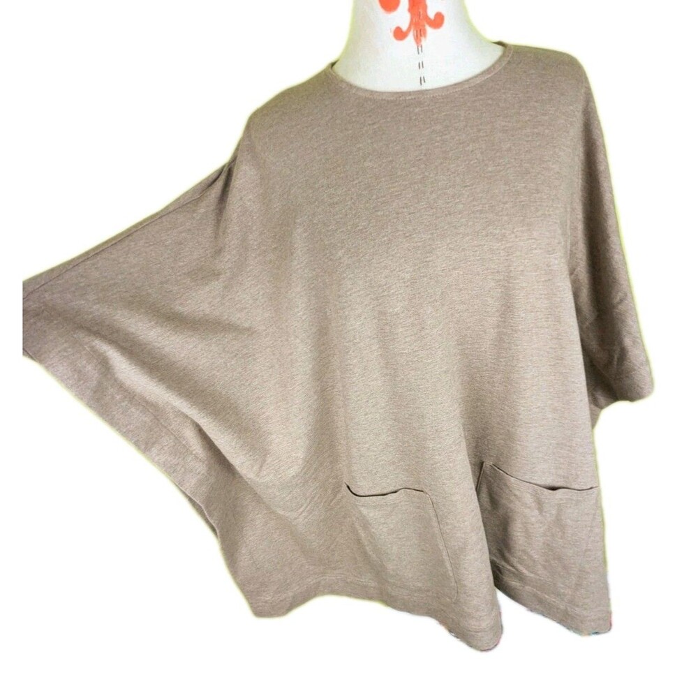 J Jill Pure Jill Sweater Top Boxy Kimono Sleeve Round Neck Boho Beige Pima XS